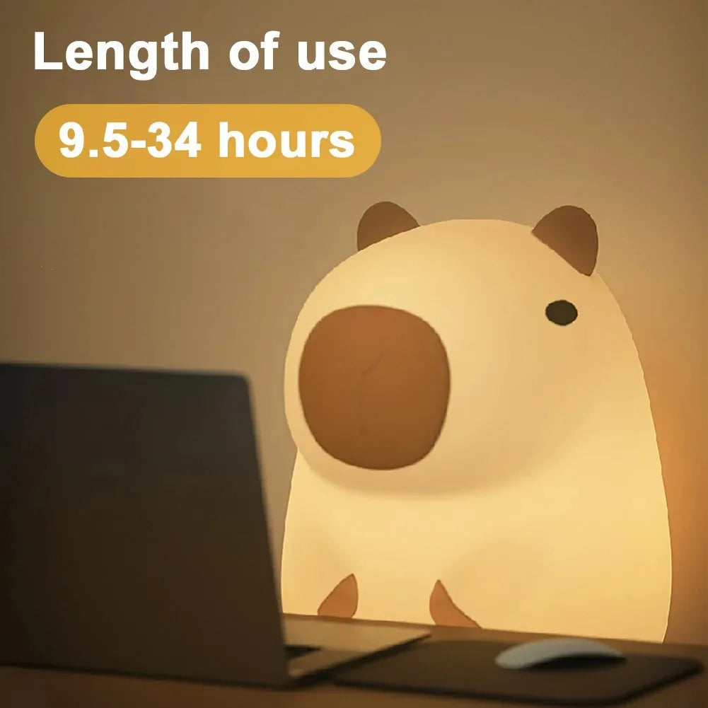 Rechargeable Cute Capybara Night Light - Dimmable Nightlight Touch Lamp